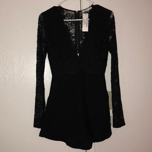 Lace black long sleeve romper